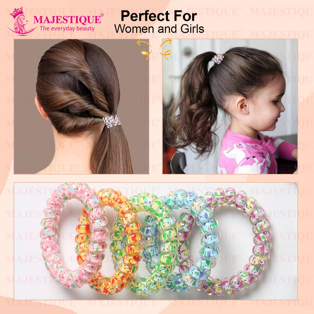 Image 3 of Majestique Spiral Hair Ties For Thick Hair Elastic Hair Coils Rubber Band- 5 Pcs (Multicolor)