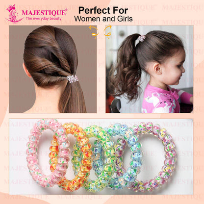 Image 3 of Majestique Spiral Hair Ties For Thick Hair Elastic Hair Coils Rubber Band- 5 Pcs (Multicolor)