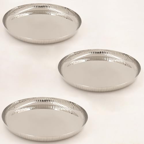 Image 3 of Pack of 3 for the product Spillbox Stainless Steel Hammered Tiffin Plate