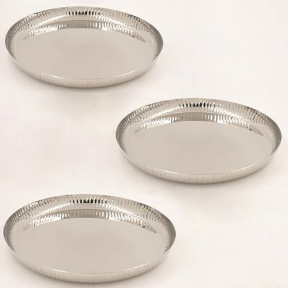 Image 3 of Pack of 3 for the product Spillbox Stainless Steel Hammered Tiffin Plate