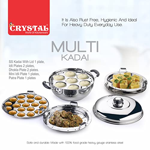 Image 3 of Crystal Stainless Steel Idli Maker/Momo Maker/Multi Kadai/Steamer Set | 6 Plates -2 Idli Plate,2 Dhokla Plate,1 Patra Plate,1 Mini Idli Plate|Heavy Steel 2.6 Kg|3-Layer Thick Bottom|Induction Friendly