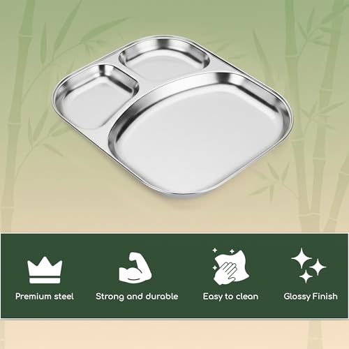 Image 23 of Spillbox Stainless Steel Dinner Plate with 3 Compartments