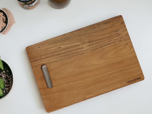Image 7 of Vesta Homes Wooden Chopping Board, Cutting Board, Serving Tray for Kitchen Vegetables, Fruits & Cheese | Natural Acacia Wood |38 * 25 * 2.5 Cms | Handmade in India