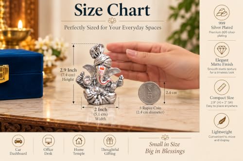 Image 2 of Gold Art India Ganesha Idol for Car Dashboard & Kamdhenu Idol for Vastu Decor (PAGADI-SIL-ANT-Matte-Velvet, Oval)