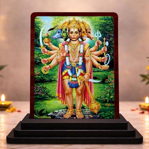 Image 1 of Default Title for the product 4x5 Inch Lord Vishnu Wooden Idol with HD Print | Elegant Bhakti Desk & Temple Decor