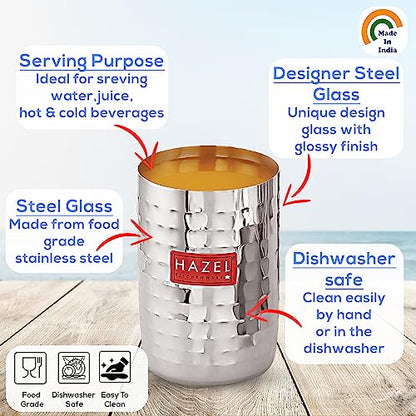 Image 3 of HAZEL Stainless Steel Glasses for Water & Juice 350 ml Set of 6