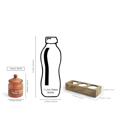 Image 7 of ExclusiveLane Warli Village Tales Handcrafted Ceramic Pickle Jar Set of 3 with Wooden Tray 250 ML