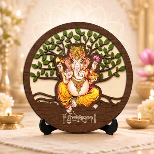 Image 2 of Ganesh Ji Wooden Murti for Home Mandir, Prayer Room, Table Top Decor & Spiritual Gifting - 5x5 Inch