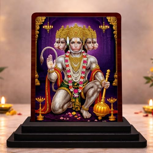 Image 1 of Default Title for the product Panchmukhi Hanuman Wooden Idol for Pooja Room 4x5 Inch HD Printed Auspicious Blessing Decor