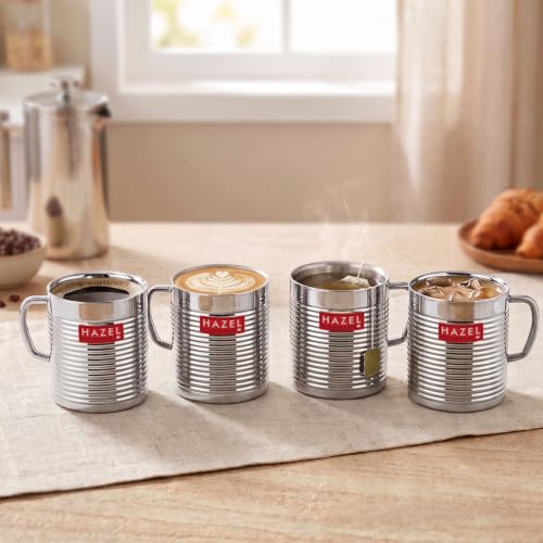 Image 1 of Default Title for the product HAZEL Stainless Steel Tea/Coffee Mug - 4 Pieces, 300 ml