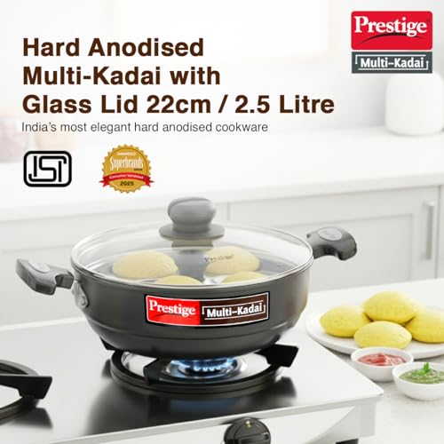 Image 3 of Prestige Aluminium Multi-Kadhai 22 Cm, Black & Silver, 2.5 Litre