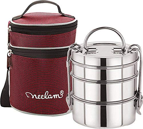 Image 1 of Default Title for the product neelam Stainless Steel Lunch Box/Tiffin, 3-Tier, 1100 ml