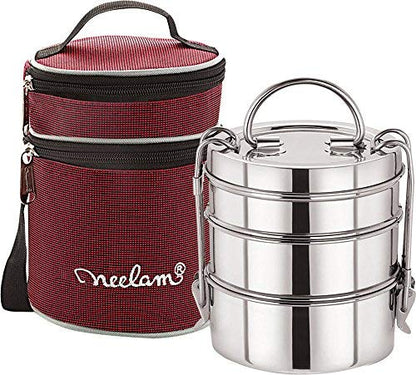 Image 1 of Default Title for the product neelam Stainless Steel Lunch Box/Tiffin, 3-Tier, 1100 ml
