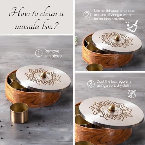 Image 4 of nestroots Wooden Casserole And Masala Box for Kitchen 9-Inch Spice Organizer with 7 Stainless Steel Jars
