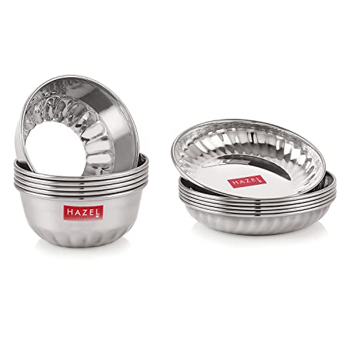 Image 1 of Default Title for the product HAZEL Stainless Steel Dessert Bowl Set (Plate & Bowl), 6pcs Bowl - 300 ml Each, 6pcs Plate - 310 ml Each, Set of 12