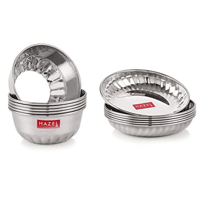 Image 1 of Default Title for the product HAZEL Stainless Steel Dessert Bowl Set (Plate & Bowl), 6pcs Bowl - 300 ml Each, 6pcs Plate - 310 ml Each, Set of 12