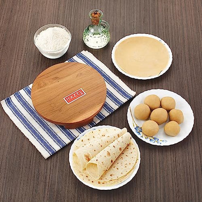 Image 2 of HAZEL Sagwan Polpat Chakla Roti Chapati Maker 23 cm with Sheesham Roti Roller Belan Rolling Pin 42 cm