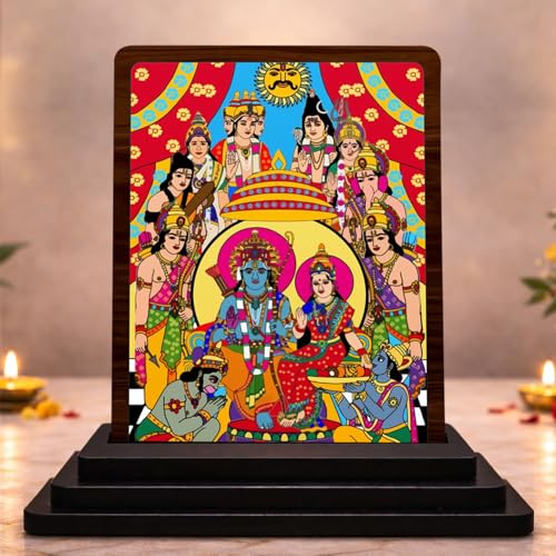 Image 1 of Default Title for the product 4x5 Inch Folk Art Ganesha Wooden Idol with HD Print | Divine Grace Desk & Temple Decor