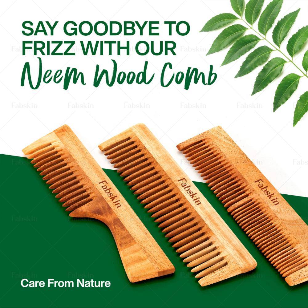Image 2 of Fabskin Neem Handle For Detangling & Frizz Control Wooden Comb