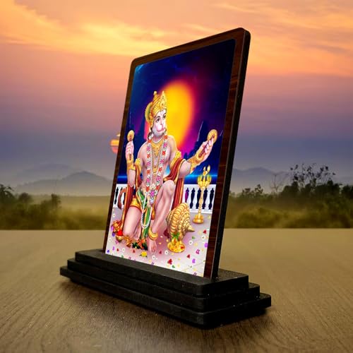 Image 3 of Sacred Portrait Hanuman Wooden Table Idol 4x5 Inch HD Printed Decorative Piece
