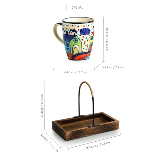 Image 6 of ExclusiveLane The Hut Ceramic Tea & Coffee Mugs with Wooden Tray Set of 2 270 ml