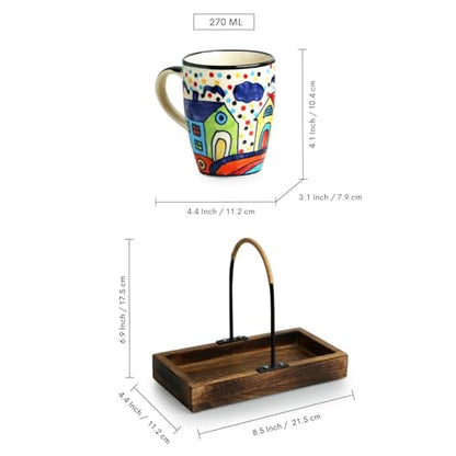 Image 6 of ExclusiveLane The Hut Ceramic Tea & Coffee Mugs with Wooden Tray Set of 2 270 ml