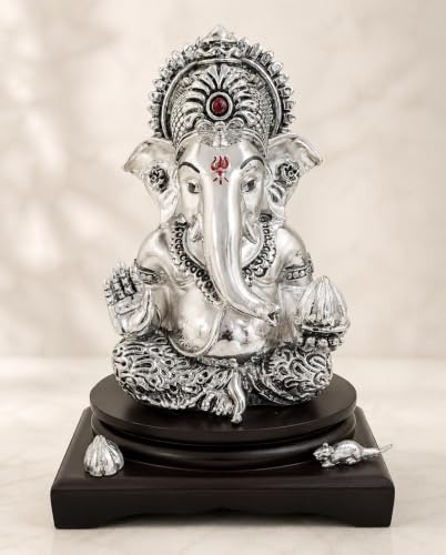 Image 1 of Default Title for the product Dev Aastha Silver-Plated Lord Ganesha Idol with Modak & Mushak - Large