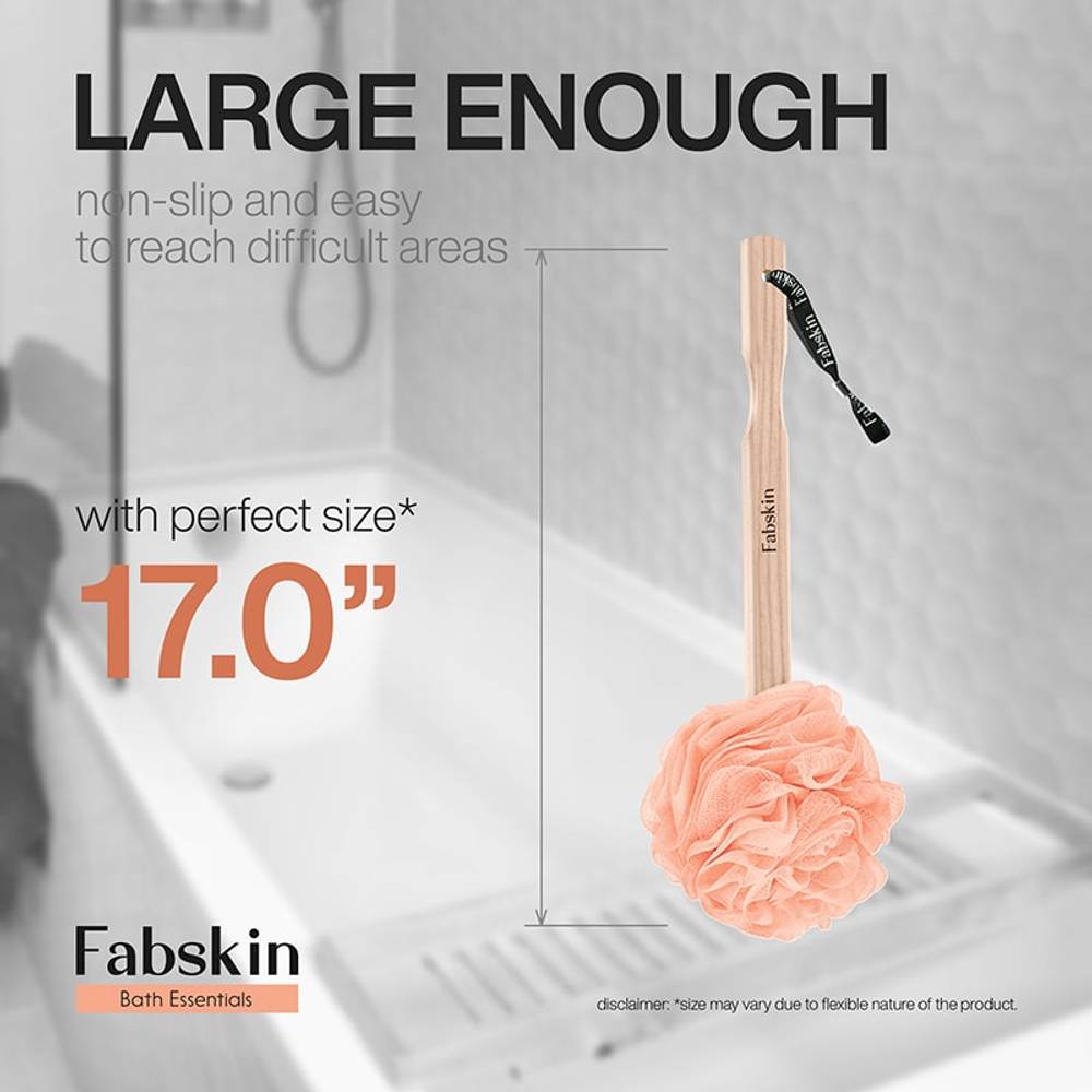 Image 5 of Fabskin Loofah Duo Pack - Bath Brush With Wooden Handle & Round Loofah - For Men & Women-Peach