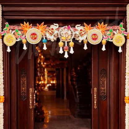 Image 2 of Divyakosh Handcrafted Designer Toran for Main Door | Premium Ganesh Shubh-Labh Elephant Door Hanging | Festive Diwali Pooja Home Deﾌ…or Bandhanwar - 40 Inch