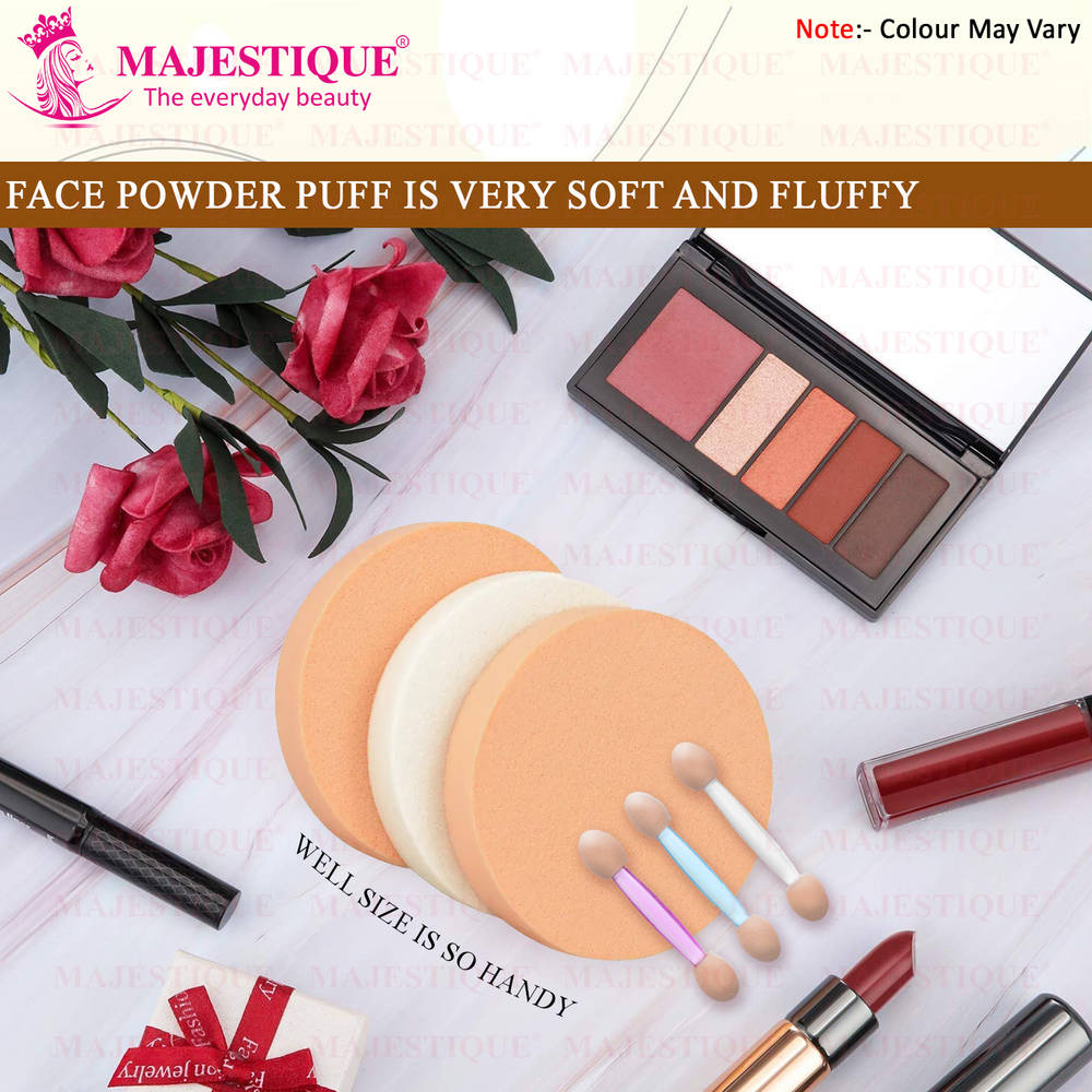 Image 5 of Majestique Large Round Powder Puffs With Cosmetic Sticks, Washable Large Face Body - Color May Vary