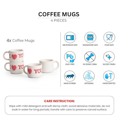Image 5 of ExclusiveLane 'I Love You' Ceramic Coffee Mug Set of 4 (265 ml)