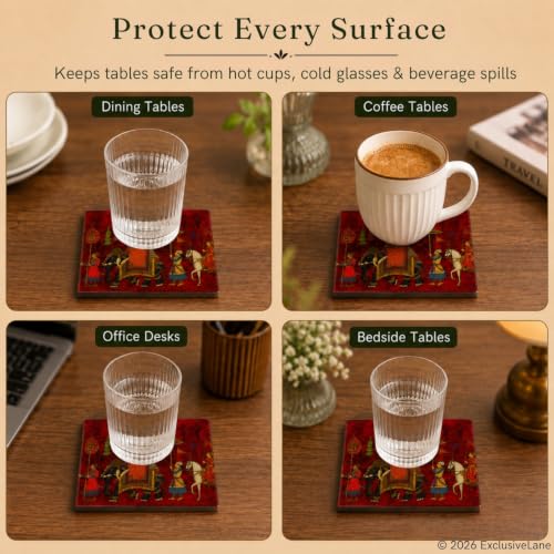 Image 3 of ExclusiveLane Mughal Courtyard Wooden Coaster Set (Set of 4)