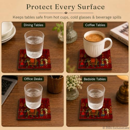 Image 3 of ExclusiveLane Mughal Courtyard Wooden Coaster Set (Set of 4)
