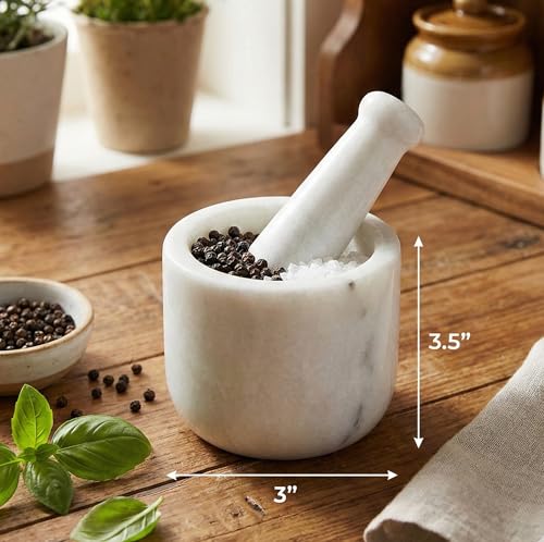 Image 2 of KLEO 3.5" Wide White Marble Stone Mortar and Pestle Set