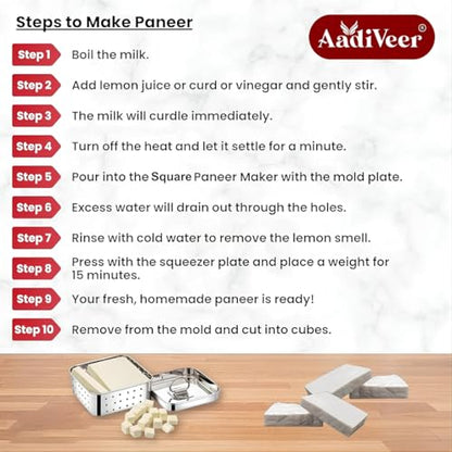 Image 5 of AadiVeer Stainless Steel Paneer Maker | Tofu Maker Square Mould, Paneer Press With Lid | Whey Seperator | Small Size - 300ml