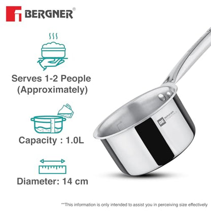 Image 5 of BERGNER TriPro Triply 3 Pcs Stainless Steel Cookware Happy Set - Tope with Lid 16cm (1.5L) and Teapan 14cm (1L)