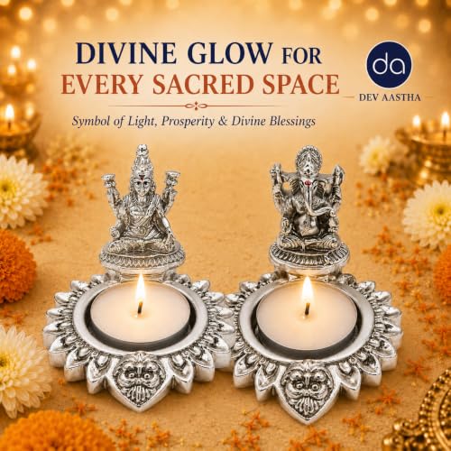 Image 3 of Dev Aastha 999 Silver Plated Lakshmi Ganesha Diya Set of 2