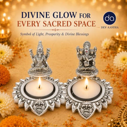 Image 3 of Dev Aastha 999 Silver Plated Lakshmi Ganesha Diya Set of 2