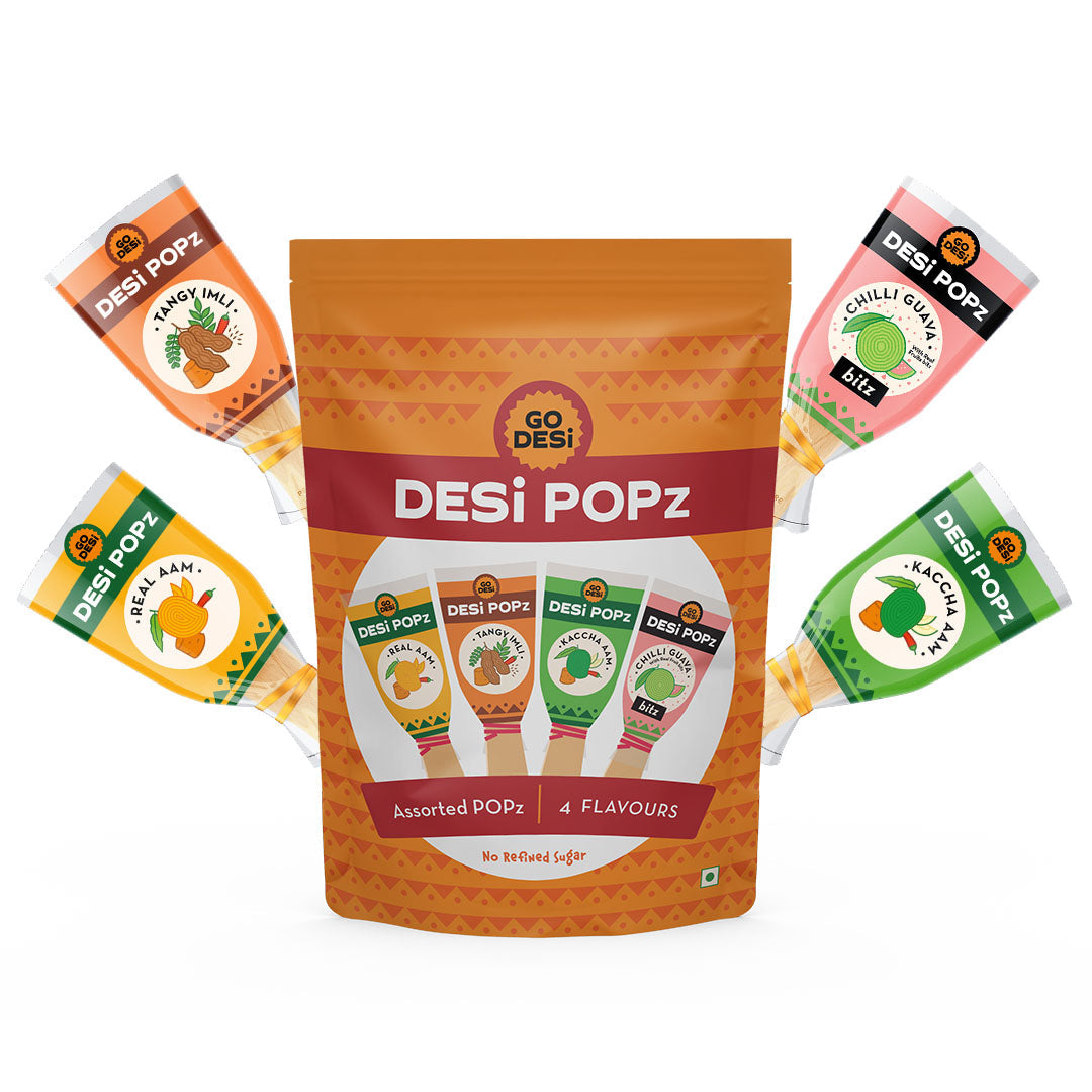 Image 1 of Go desi POPz Combo Pack | Tangy Imli | Real Aam | Kaacha Aam | Chilli Guava | 20 Pc/ Pack