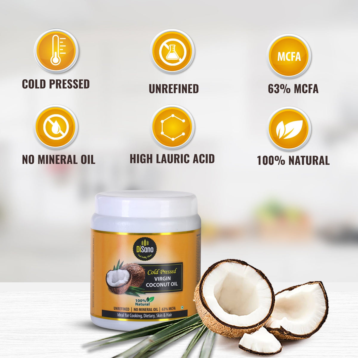 Image 4 of Disano Cold Press Virgin Coconut Oil, Wide mouth Jar, 500ml