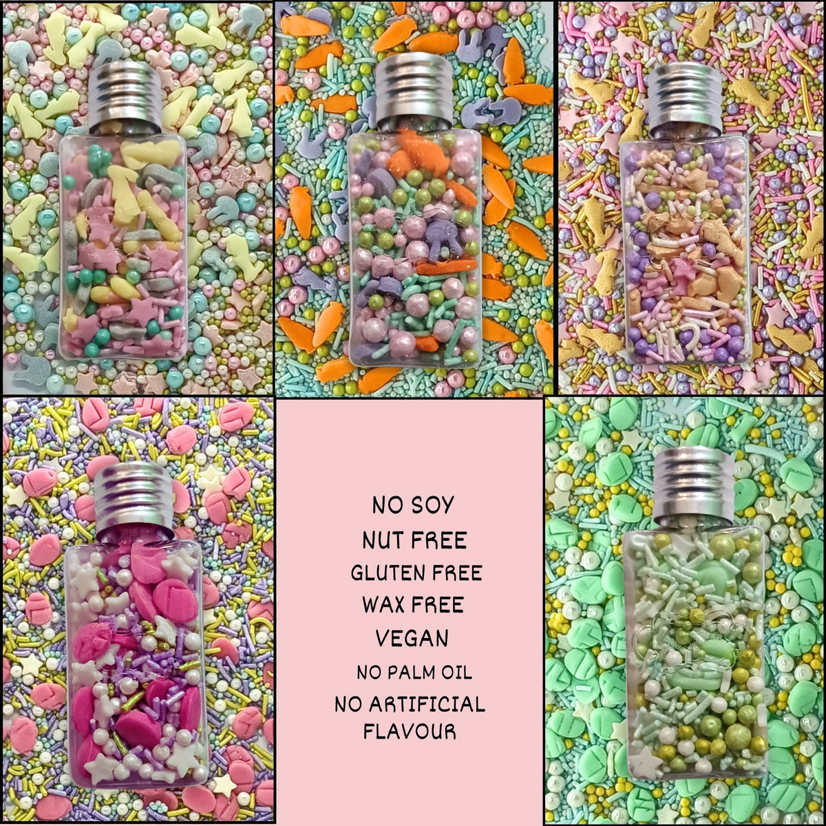 Image 4 of Confect Spring Sprinkles Edible |  Mix Green & Pink Eggs & Yellow & Gold Bunny pack of 5 (EAST 3) - 100Gms