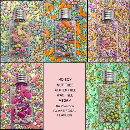 Image 4 of Confect Spring Sprinkles Edible |  Mix Green & Pink Eggs & Yellow & Gold Bunny pack of 5 (EAST 3) - 100Gms