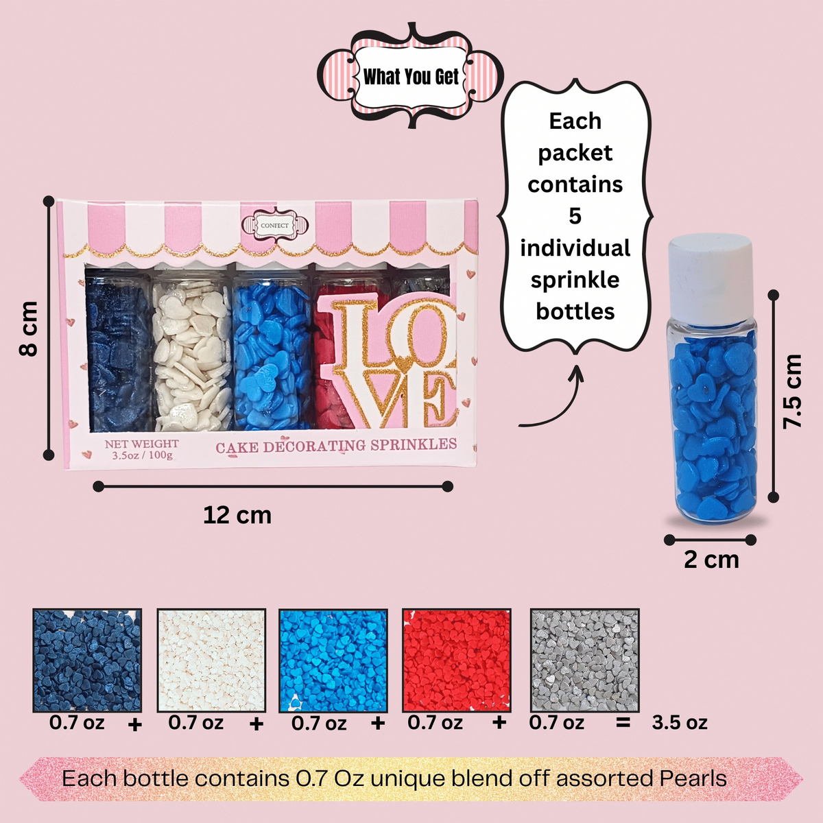 Image 4 of Confect Heart Sprinkles | Captain's Colors Patriotic Sprinkles