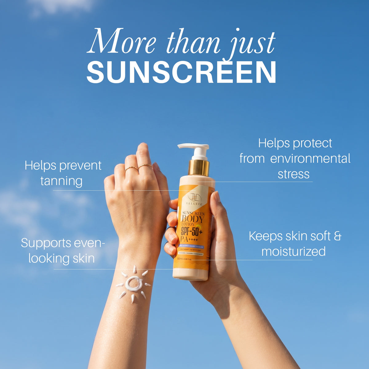Image 7 of Velleja 2-in-1 Sunscreen Body Lotion SPF 50 PA++++ with 5% Niacinamide & Ceramides