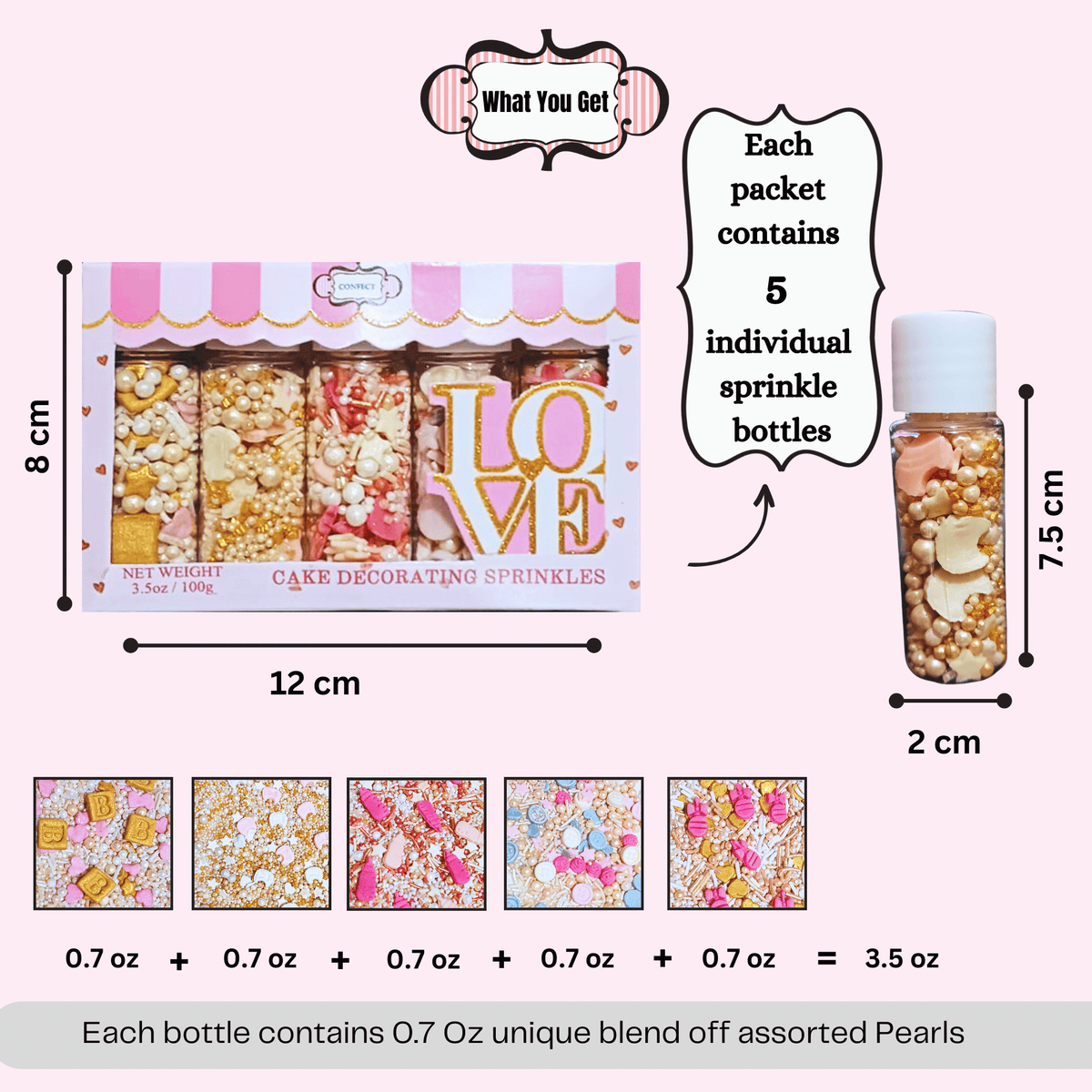 Image 4 of Confect Girls Baby Shower Sprinkles | Mix Heart, Teddy, Baby Feed Bottle & Baby Feet Sprinkles