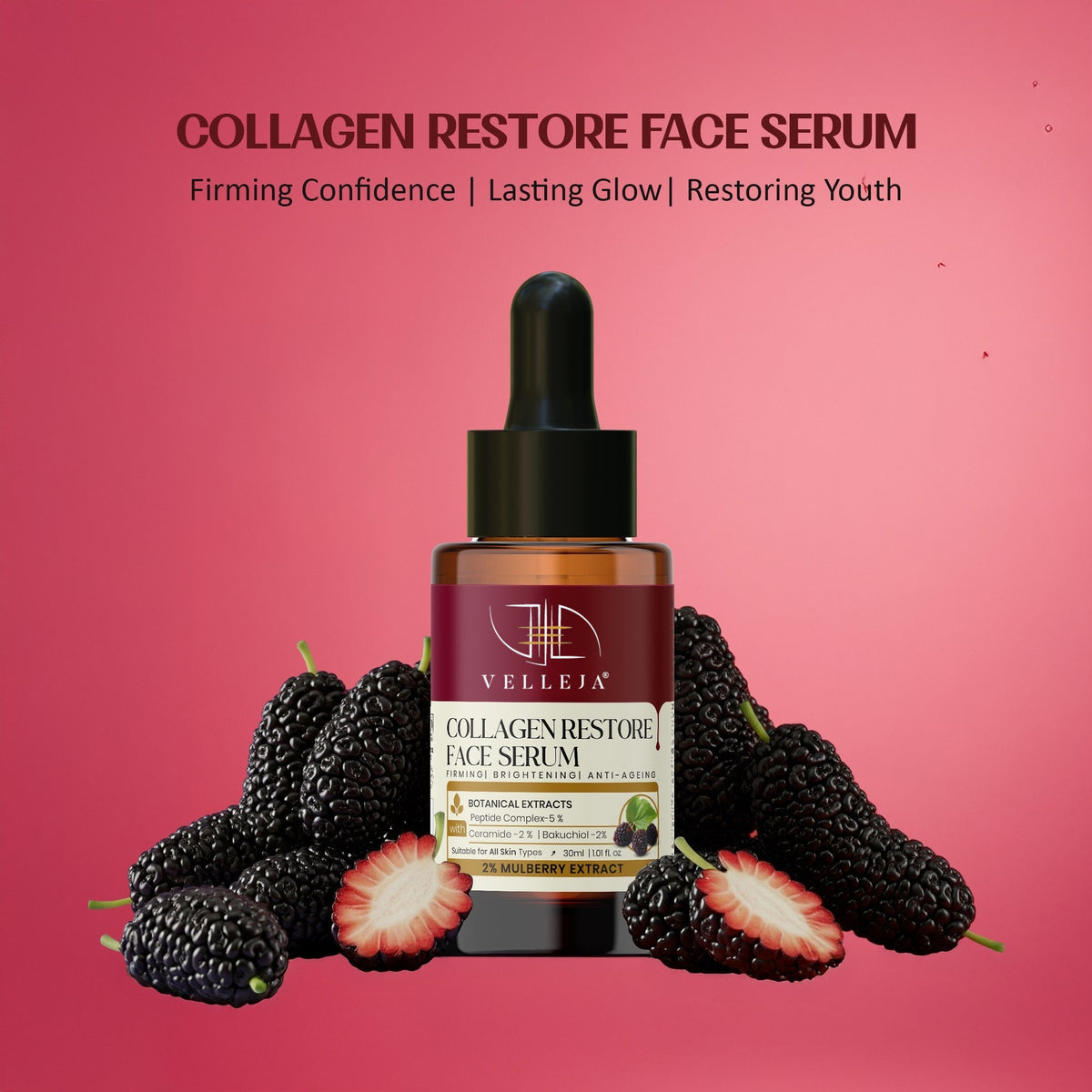 Image 2 of Velleja Collagen Restore Serum|Natural Retinol Alternative with Ceramid|Firming & Hydrating for Youthful Glow