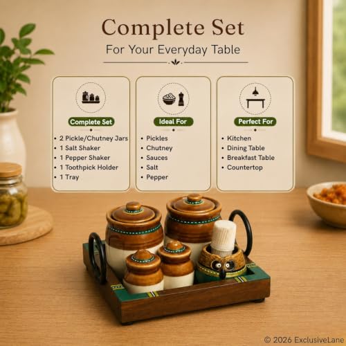 Image 4 of ExclusiveLane Old Martaban Ceramic Pickle Jars with Salt & Pepper Shaker & Tray & Toothpick Holder (120 & 20 gram)