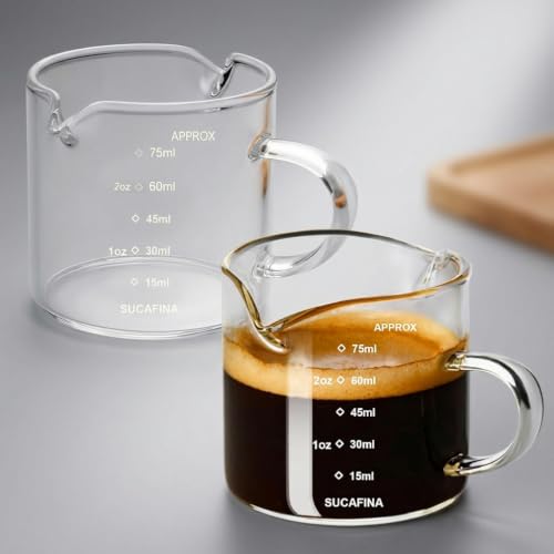 Image 1 of Default Title for the product Supvox Espresso Measuring Cup 75ml Glass Dual Pour with Handle 2 Pcs