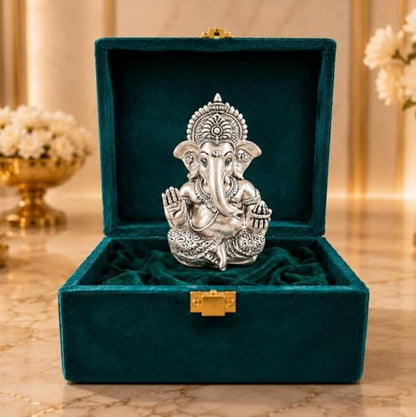 Image 1 of Default Title for the product Gold Art India Ganesha Idol for Car Dashboard & Kamdhenu Idol for Vastu Decor (Silver, Oval)