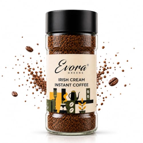 Image 1 of Pack of 1 for the product EVORA Greens 100gm Instant Coffee Powder | Irish Cream Flavour | Coffee with Arabica & Robusta Blend - Medium Roast | Make 50 Cups